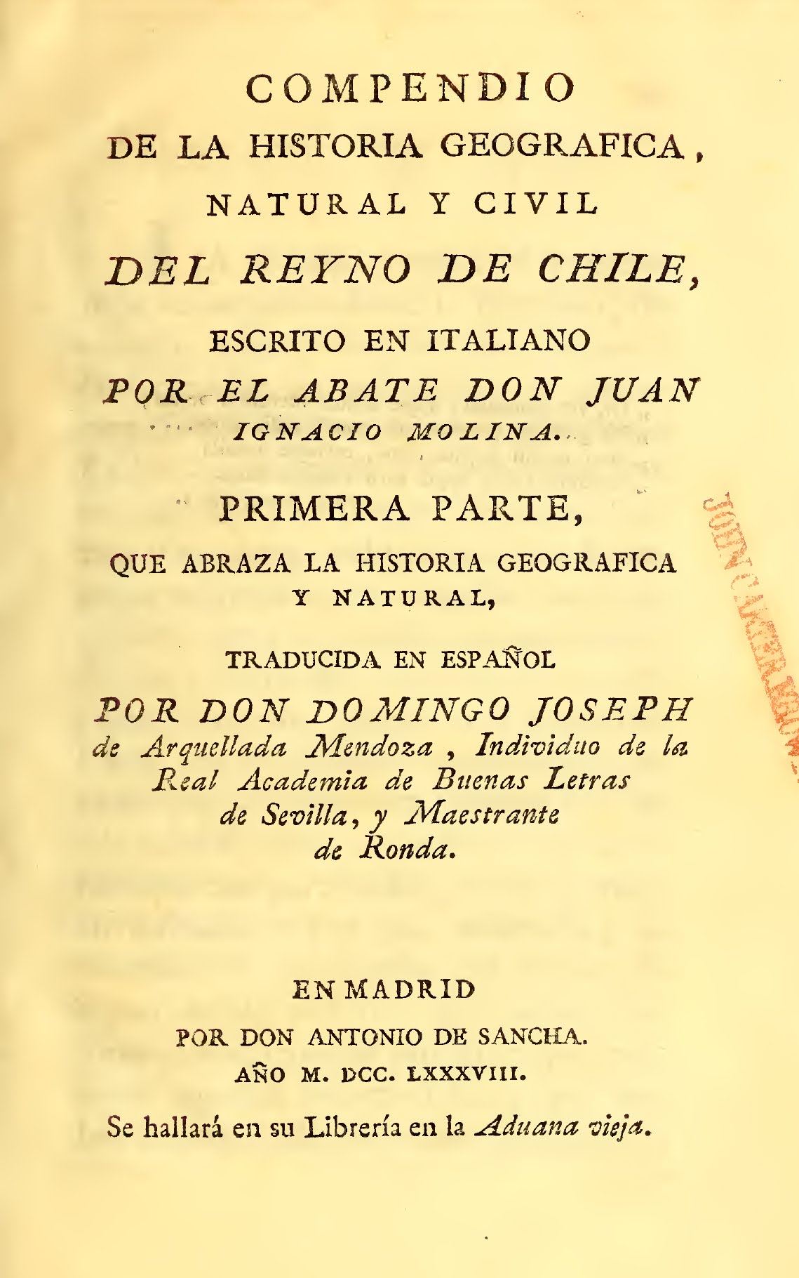 Portada original del Compendio, edición de 1788
