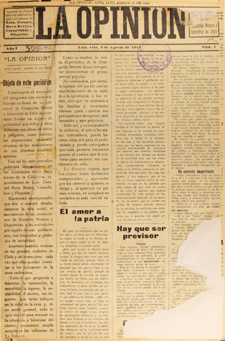 Primera página del número inaugural del diario La Opinión, 3 de agosto de 1924