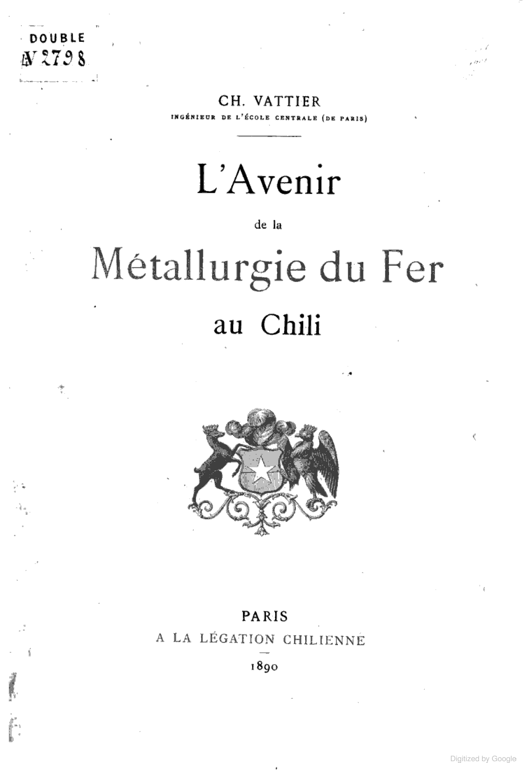 Portada original de L’avenir de la métallurgie du fer au Chili (1890)