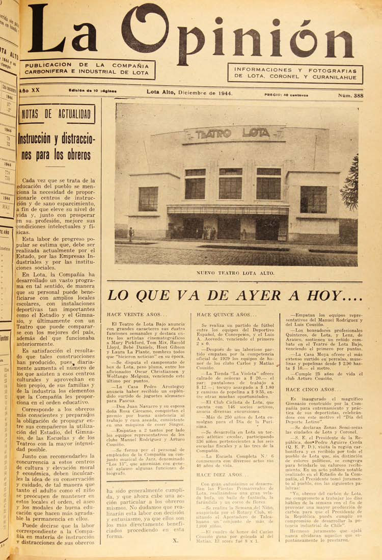 Página original de La Opinión sobre la inauguración del Teatro Lota