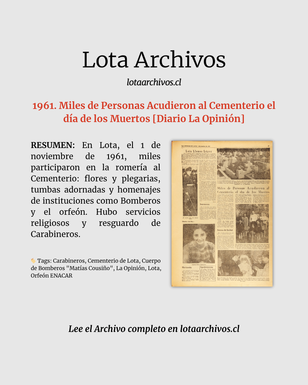 1961. Miles de Personas Acudieron al Cementerio el día de los Muertos [Diario La Opinión]