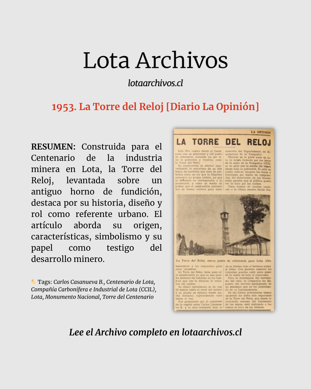 1953. La Torre del Reloj [Diario La Opinión]